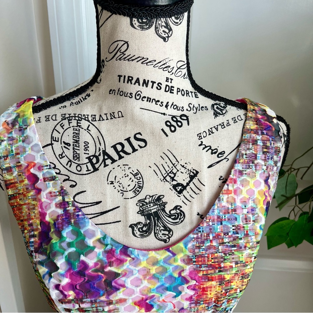 NY & Co Sleeveless Fit & Flare Art Print Dress Pink Sz 8P - Picture 3 of 16